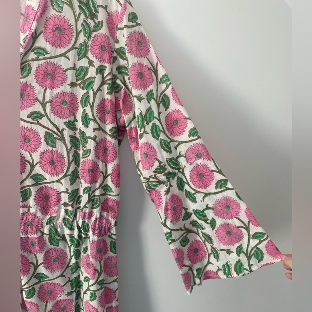 NWT Dzubi Hand Block Printed Maxi Button Down Shirt Dress Womens L Floral Boho - Picture 3 of 11